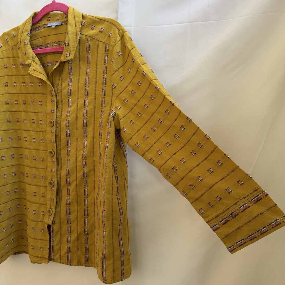 Habitat Clothes to Live in Women's Textured Button Shirt Sz L Lagenlook - Picture 3 of 11